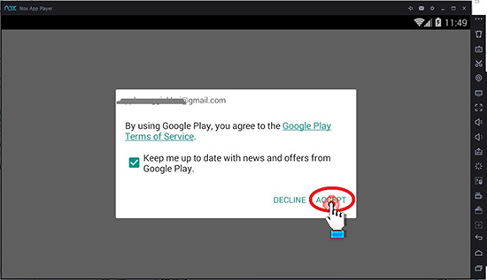 Chọn Acept để đồng ý các điểu khoản của Google